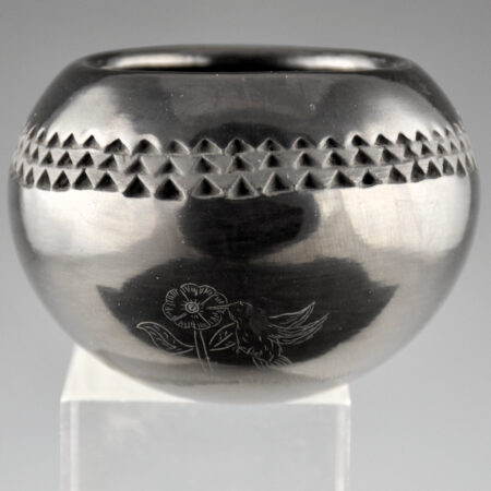 Alternative view of Tafoya , Lucy Year Flower - Bowl with Corrugated Band and Etched Hummingbird (1970s)