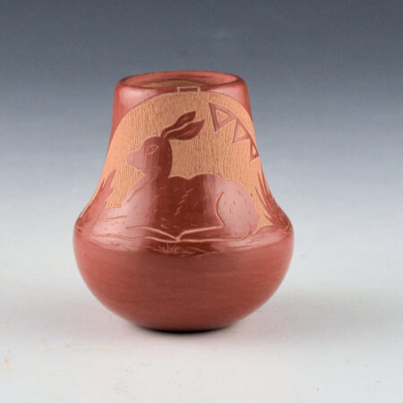 Tapia, Mae - Red Jar with Feathers and Deer (1980s)