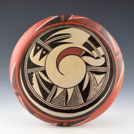 Rickey, Marcia - 8.5" Wide Red and White Open Bowl with Hopi Bird (1960s)