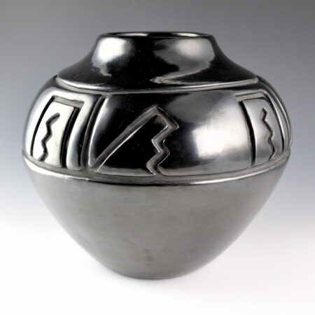 Tafoya, Margaret - 9.5" Wide Storage Jar with Kiva Step and Lightning Designs (1950s)
