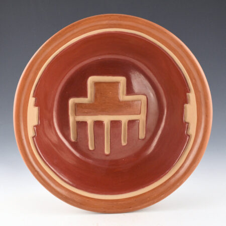 Archuleta, Mary Ester - Red and Tan Open Bowl with Carved Rain Cloud (1970s)