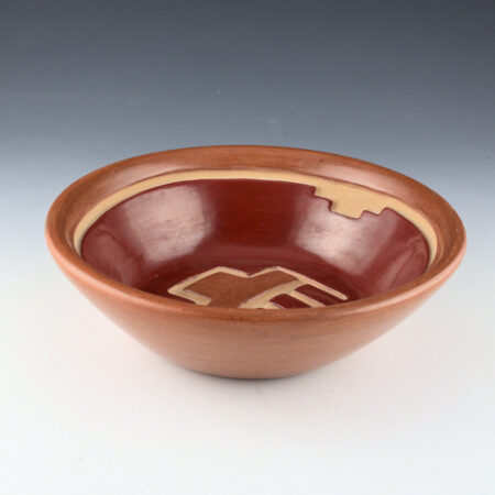Alternative view of Archuleta,  Mary Ester - Red and Tan Open Bowl with Carved Rain Cloud (1970s)