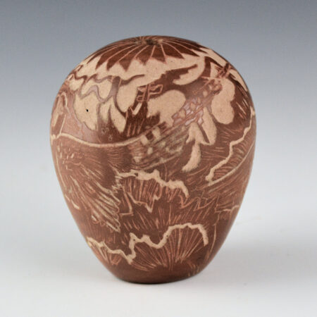 Alternative view of Naranjo, Paul  - Brown Seedpot with Pheasants and Avanyu (1980s)