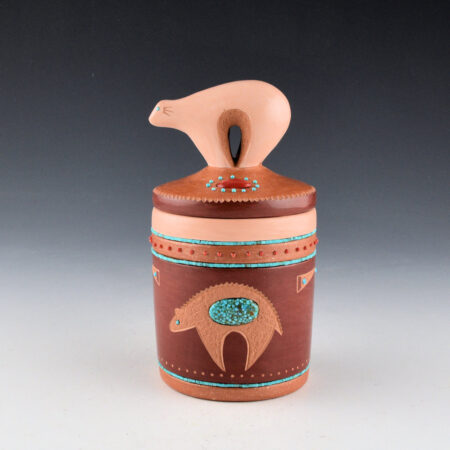 Sanchez, Russell  - Polychrome Round Box with White Bear Lid, 85 Stones