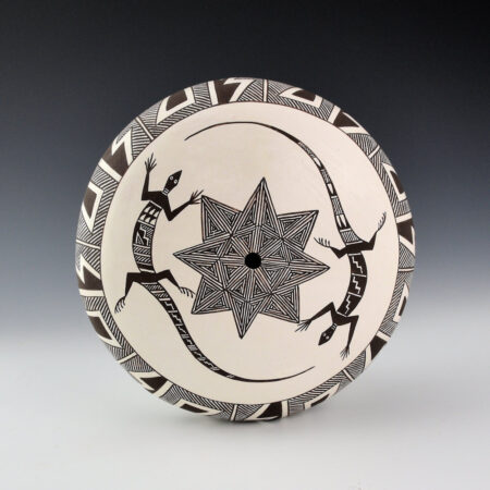 Lucario, Rebecca - Large Seedpot with Mimbres Lizards, Star, and Rain Designs (1985)