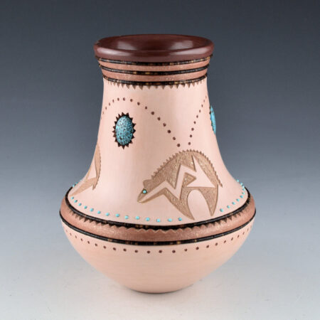 Alternative view of Sanchez, Russell  - Polychrome Jar with Three Heartline Bears and 57 Inset Turquoise