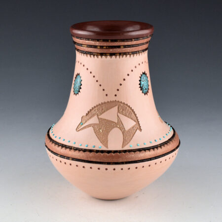 Sanchez, Russell  - Polychrome Jar with Three Heartline Bears and 57 Inset Turquoise