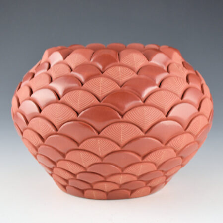 Tafoya, Stephanie - "Moves my Heart" Red  Jar with 192 Carved Feathers