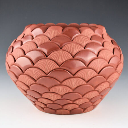 Alternative view of Tafoya, Stephanie - "Moves my Heart" Red  Jar with 192 Carved Feathers