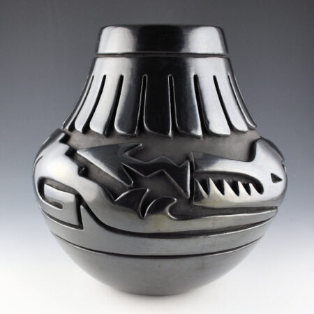 Alternative view of Naranjo, Teresita  - 10" Tall Jar with Carved Avanyu and 22 Feathers (1980s)