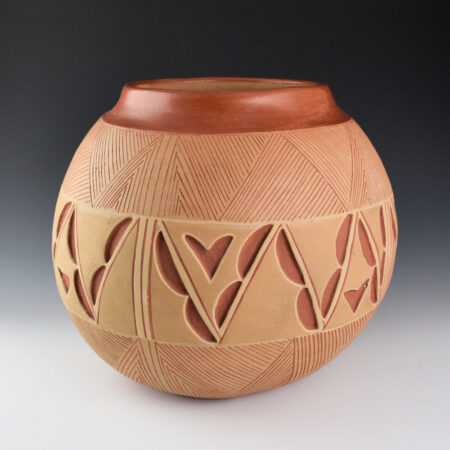 Alternative view of Montoya, Tomasita - 10" Tall Storage Jar with Potsuwi'i and Clouds Designs (1970s)