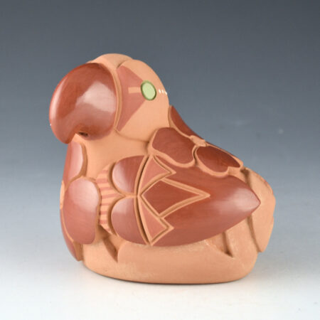 Borts-Medlock, Autumn - Polychrome Clay Parrot with Carved Flowers and Clouds