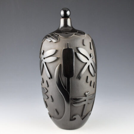 Alternative view of Borts-Medlock, Autumn  - 9" Tall Jar with Five Dragonfly, Willows, Lid (2005)