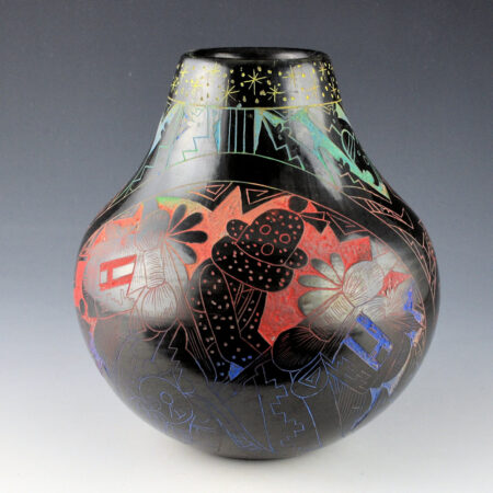 Alternative view of Dalawepi (Ergil Vallo) - Jarl Bowl with Katsina Figures, Bear Paw, and Turuqoise (1990s)