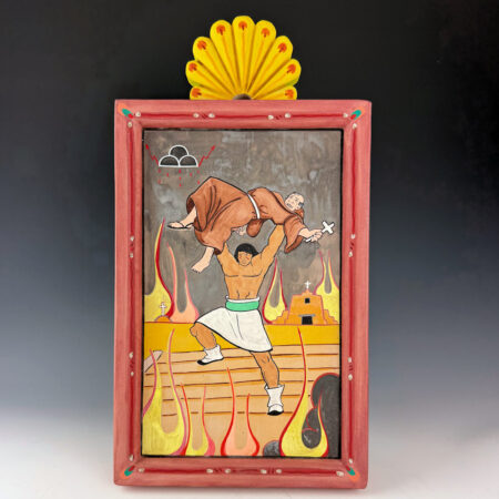 Garcia, Jason & Vicente Telles - "Tewa Tales of Suspense August 1680" Wood Retablo