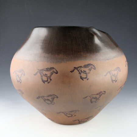 Folwell, Jody - 10" Wide "Stampede" Asymmetric Rim Jar with Horses