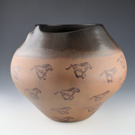 Alternative view of Folwell, Jody - 10" Wide "Stampede" Asymmetric Rim Jar with Horses