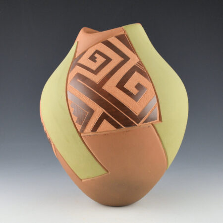 Alternative view of Folwell, Jody - Tall Multi-Color Jar with Swirling Birds and Interlocking Cloud Designs