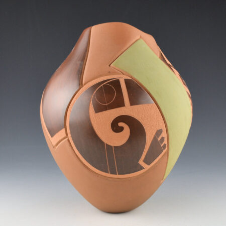 Folwell, Jody - Tall Multi-Color Jar with Swirling Birds and Interlocking Cloud Designs