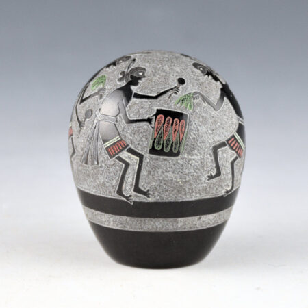 Lonewolf, Joseph - "Mimbres Dancers" Black Seedpot with Six Figures (1987)