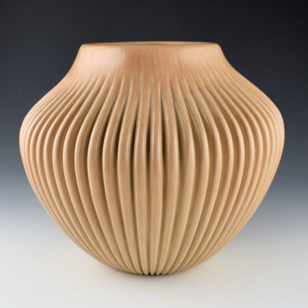 Gachupin, Laura - Large Tan Polished 64 Rib Melon Jar with Square Neck