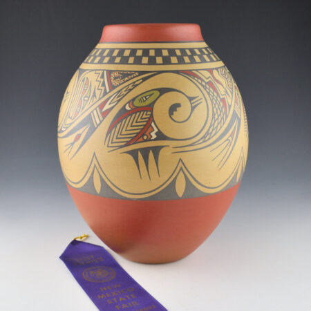 Gutierrez, Margaret & Luther - 10" Tall Polychrome Jar with Birds and Cloud Designs (1963) Ribbon