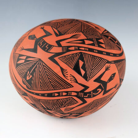 Lucario, Rebecca - Red Seedpot with Mimbres Lizards and Fineline Shard Designs