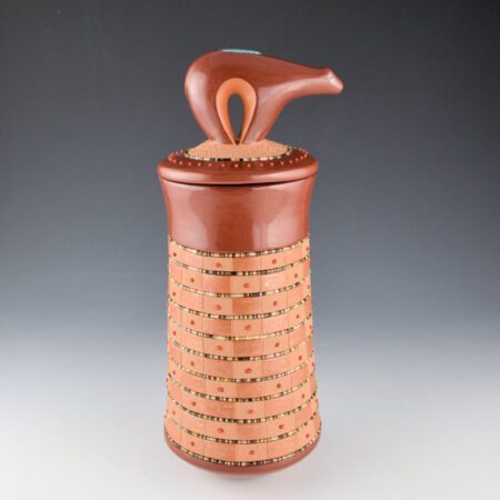 Sanchez, Russell  - 11" Tall Jar with Checkerboard Designs, Bear Lid and 94 Inset Stones