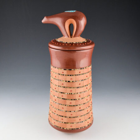 Alternative view of Sanchez, Russell  - 11" Tall Jar with Checkerboard Designs, Bear Lid and 94 Inset Stones