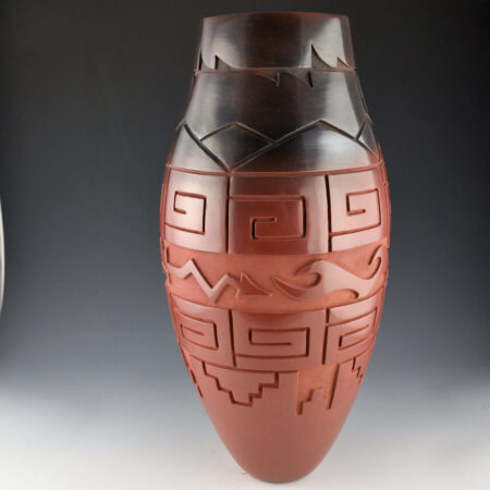 Alternative view of Roller, Ryan - 16" Tall "Two-Tone" Jar with Mountains, Avanyu and Walking Bear Paw Designs (2023)