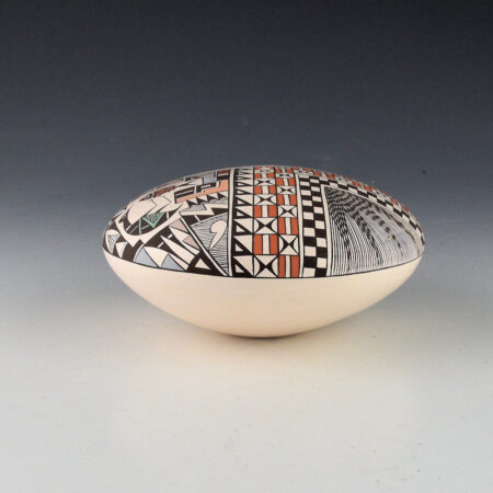 Alternative view of Lewis, Sharon - Large Seedpot with 6 Mimbres Lizards, Fish, Bird, and Geometrics