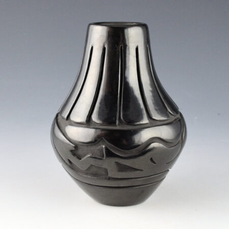 Chavarria, Stella  - Water Jar with Carved Avanyu and 13 Carved Feathers (1980s)