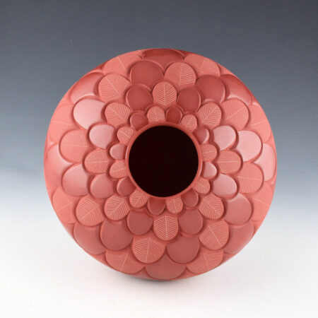 Tafoya, Stephanie - "Touch My Heart" Red Bowl with 96 Carved Feathers