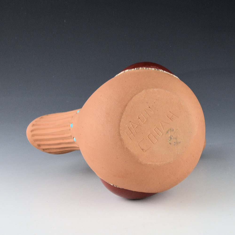 Haungooah, Art Cody - 7.5" Tall Wedding Vase with Red Medallions, Shell Beads, and Turquoise (1975) - Image 5