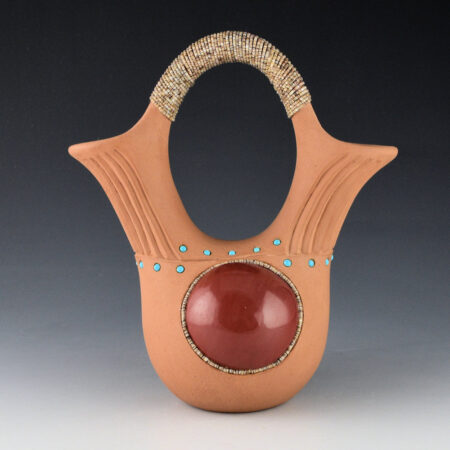 Haungooah, Art Cody - 7.5" Tall Wedding Vase with Red Medallions, Shell Beads, and Turquoise (1975)