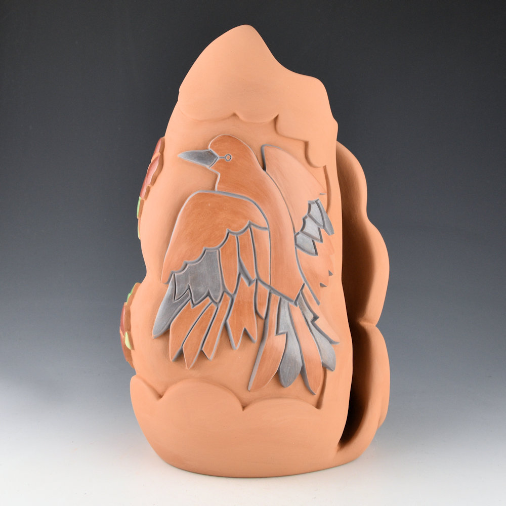 Borts-Medlock, Autumn - 11" Tall "Taking Flight" Sculptural Polychrome Cloud Jar - Image 2