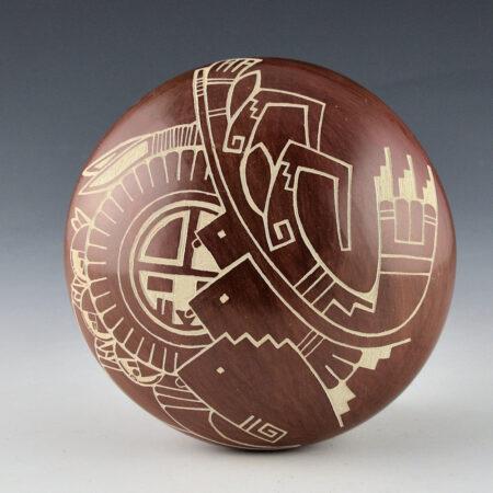 Nampeyo, Carla Claw - Large Seedpot with Sun, Pueblo, and Corn (1991)