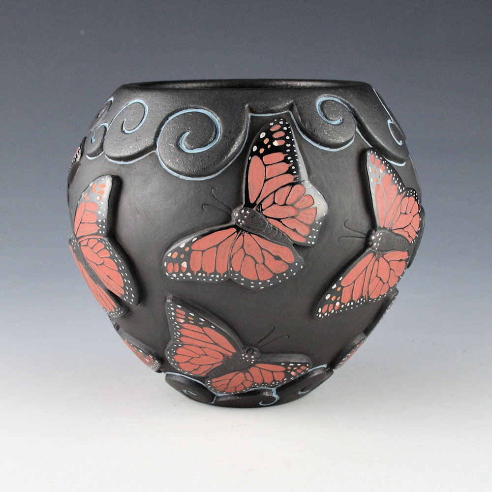 Tafoya, Jennifer and Chris Youngblood - "Monarchs" Jar with 11 Butterflies