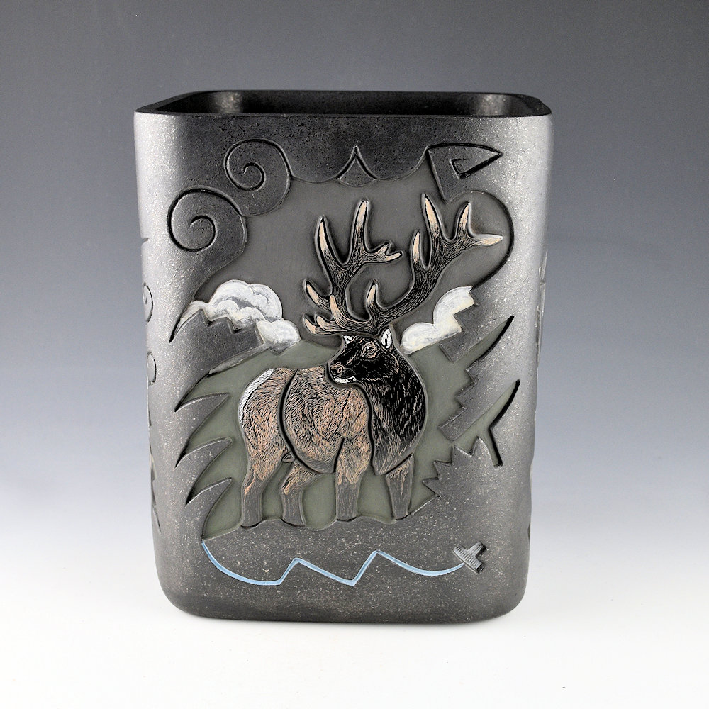 Tafoya, Jennifer & Chris Youngblood - "Front Range" 9" Tall Square Jar with Antelope, Elk, Deer, and Big Horn Sheep - Image 6