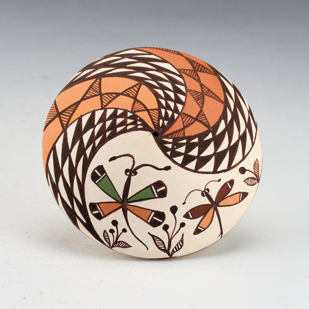 Lewis-Garcia, Diane - Polychrome Seedpot with Two Dragonflies and Swirling Clouds