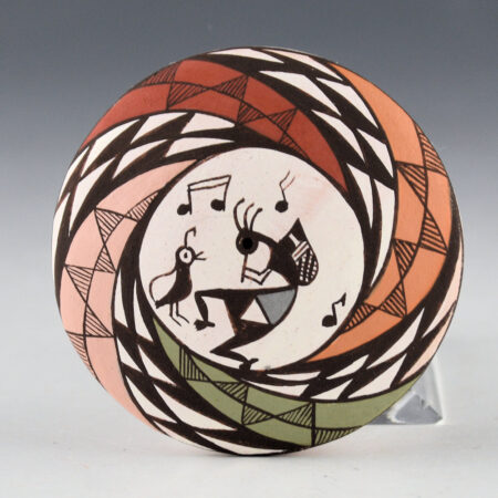 Lewis-Garcia, Diane - Polychrome Seedpot with Flute Player and Quail