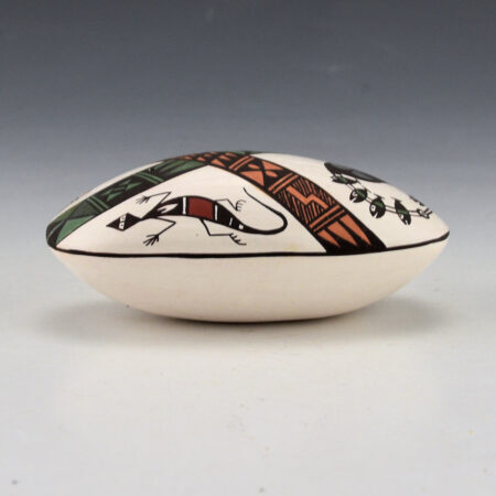 Alternative view of Lewis-Garcia, Diane - Mulit-Color Oval Seedpot with Lizard, Flute Player, Bird and Bee