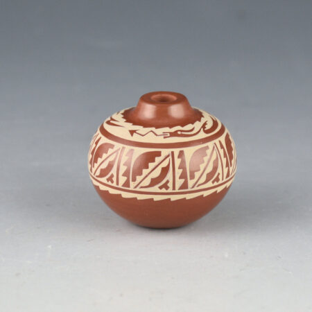 Curran, Dolores - Red Jar with Avanyu and Cloud Designs