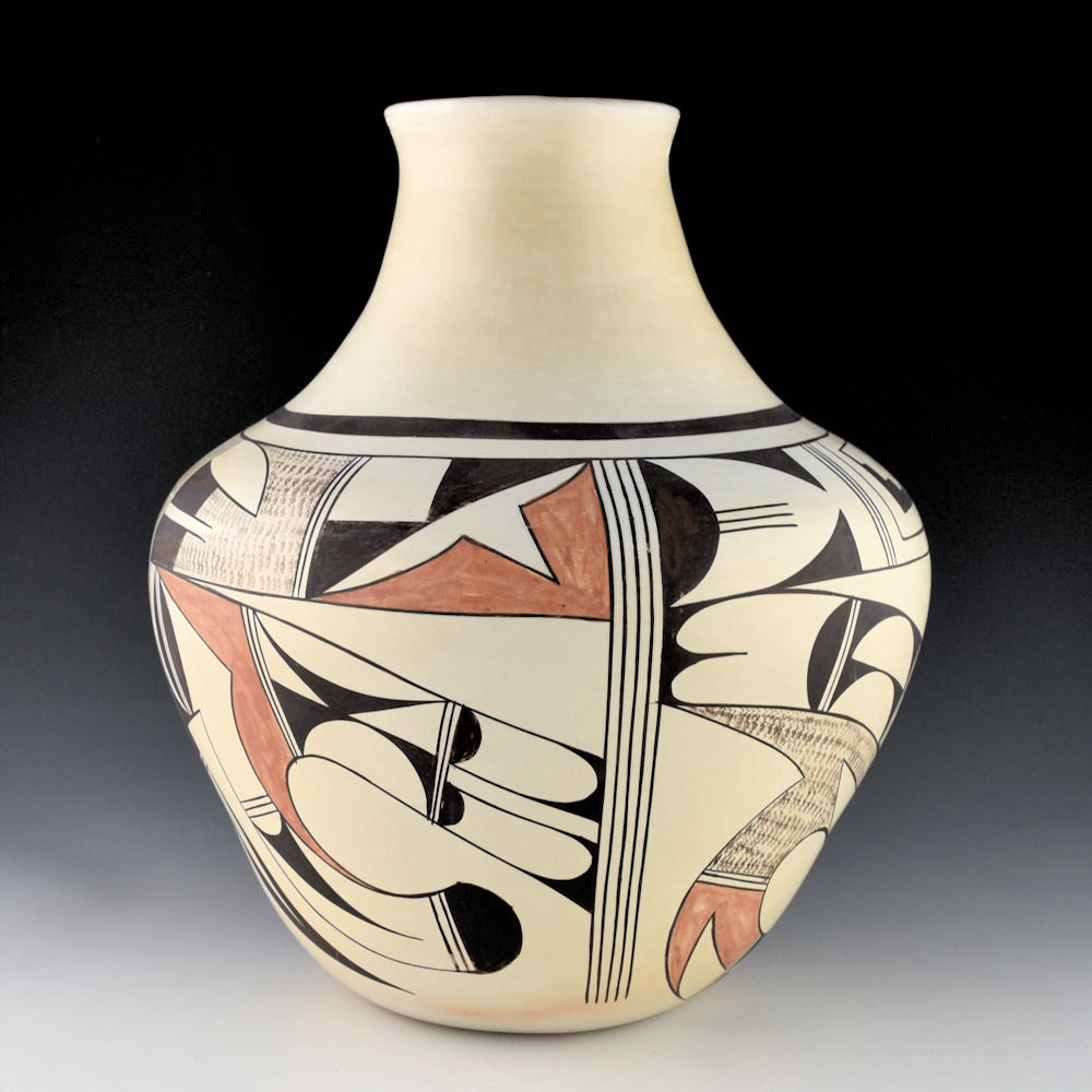 Navasie, Eunice "Fawn" - 11" Tall Water Jar with Swirling Birds (1960s) - Image 3