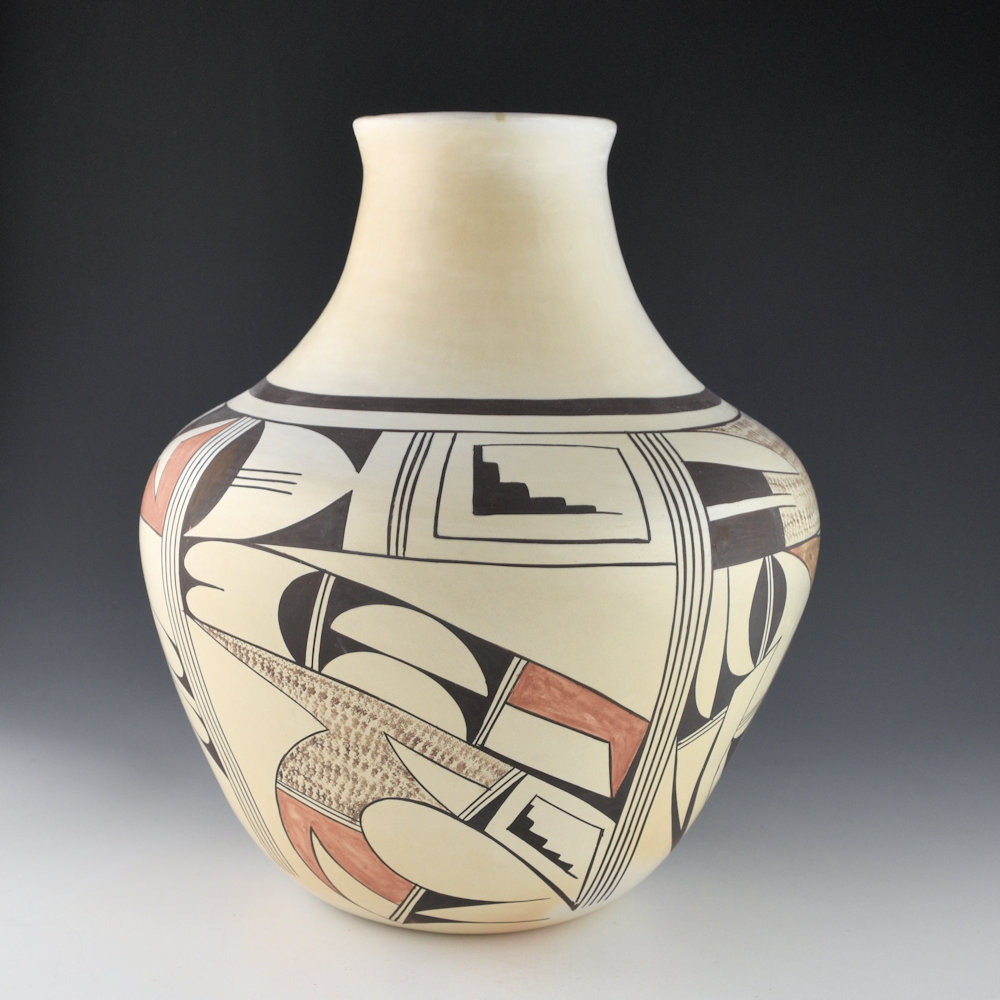 Navasie, Eunice "Fawn" - 11" Tall Water Jar with Swirling Birds (1960s)