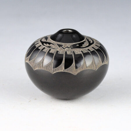 Naranjo, Geri  - Small Black Jar with Avanyu and Feather Designs