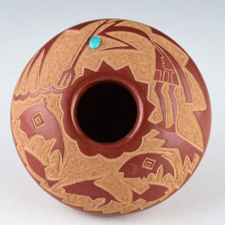 Alternative view of Garcia, Gloria "Golden Rod" - Red Bowl with Fisherman, Fish, and Turquoise