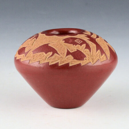 Garcia, Gloria "Golden Rod" - Red Bowl with Fisherman, Fish, and Turquoise