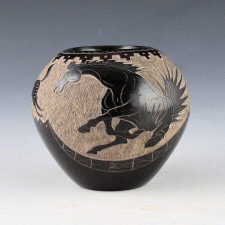 Garcia, Gloria "Golden Rod" - Bowl with Mustang and Three War Ponies