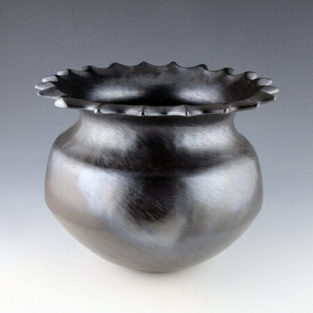 Tso, Jared - "Moon Flower" Black Fired Jar with 20 Pointed Rim